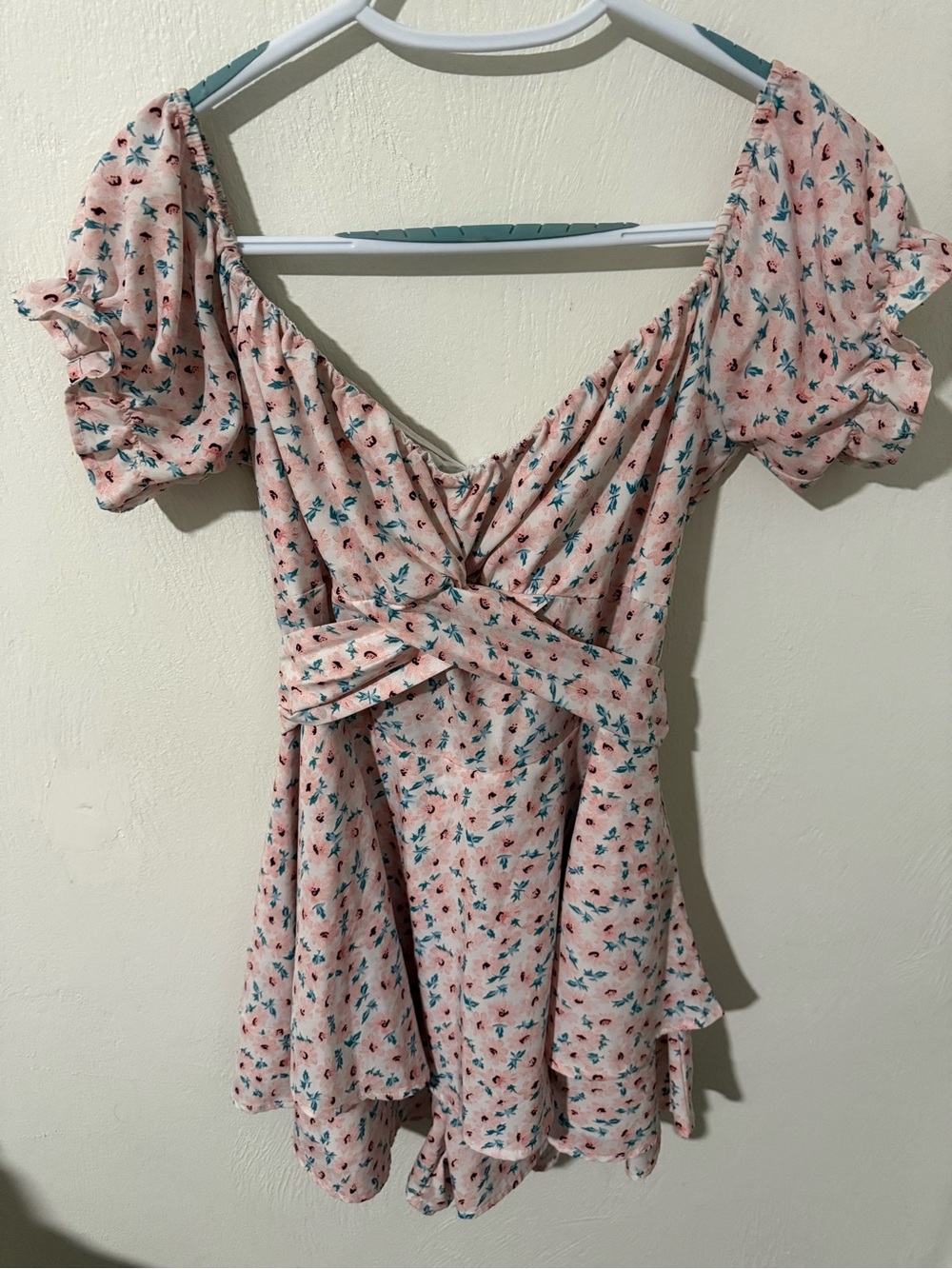 ThusFar Floral Off Shoulder Romper Pink Floral Size L